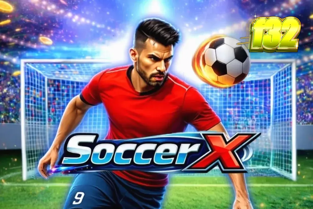Tampilan visual permainan slot SoccerX dengan tema stadion sepak bola dan tangga pengganda.